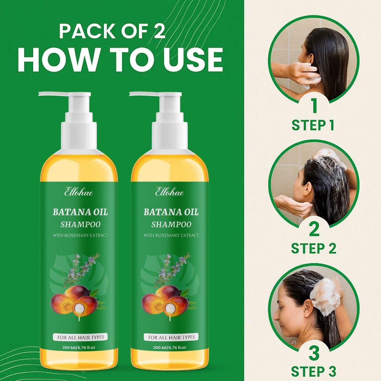 BATANA OIL SHAMPOO with Rosemary Extract 400 ml Pack of 2